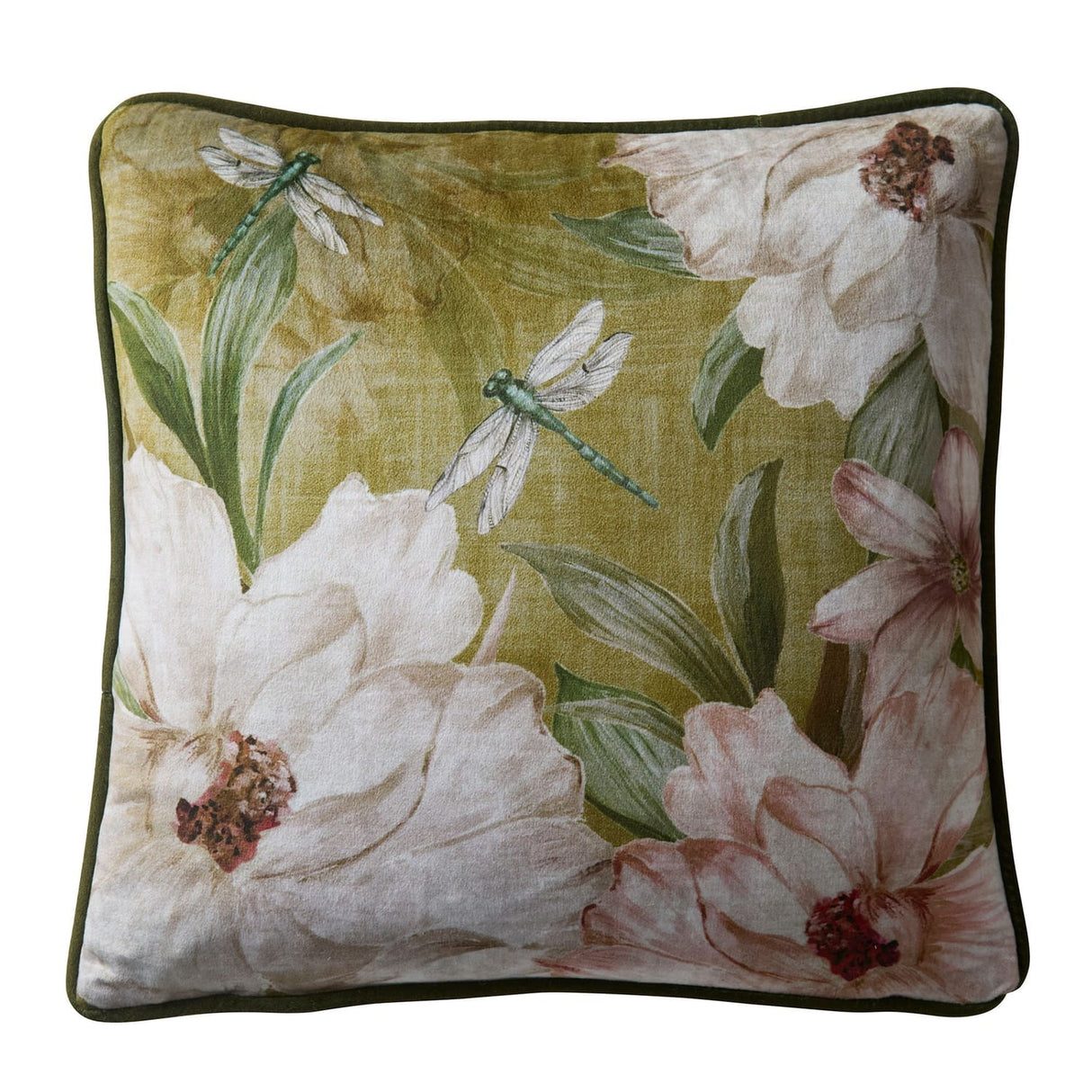 Fiorella Floral Velvet Filled Cushion 43cm x 43cm - Olive - Fiorella Cushion In Olive 43 X 43Cm 3