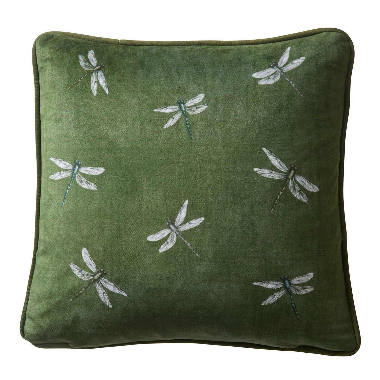 Fiorella Floral Velvet Filled Cushion 43cm x 43cm - Olive - Fiorella Cushion In Olive 43 X 43Cm 4