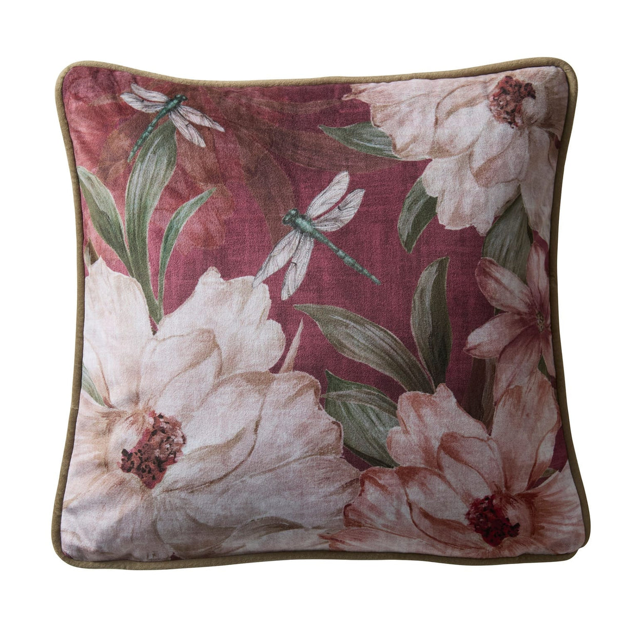Fiorella Floral Velvet Filled Cushion 43cm x 43cm - Wine - Fiorella Cushion In Wine 43 X 43Cm 3