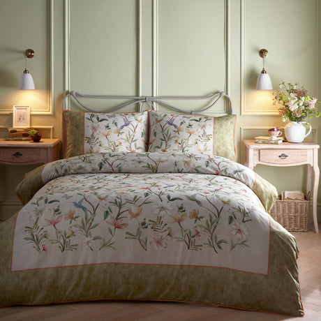 Fiorella Floral Green Cotton Duvet Cover Set