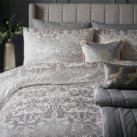 Laurence Llewelyn-Bowen Firenza Velvet Duvet Cover Set Grey Bedding - Silver - Firenza Duvet Cover Set In Silver 2