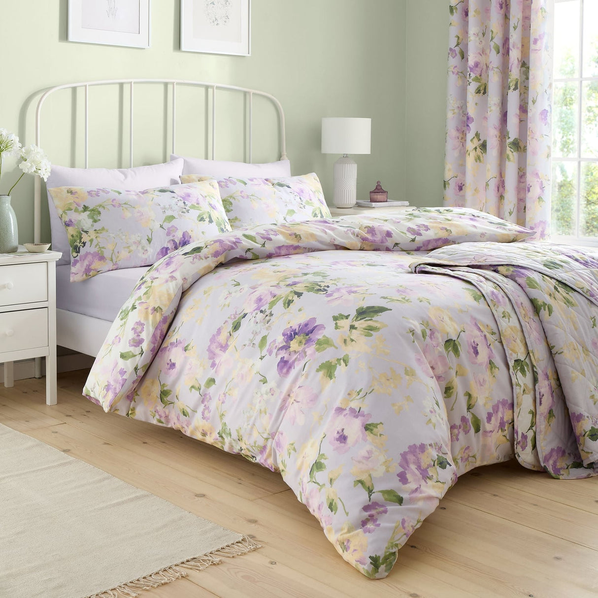 Florette Floral Polycotton Duvet Cover Set - Lilac - Flourette Duvet Cover Set In Lilac 4