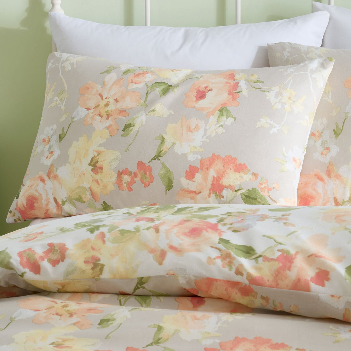 Florette Floral Polycotton Duvet Cover Set - Natural - Flourette Duvet Cover Set In Natural 2
