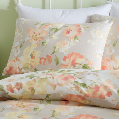 Florette Floral Polycotton Duvet Cover Set - Natural - Flourette Duvet Cover Set In Natural 2