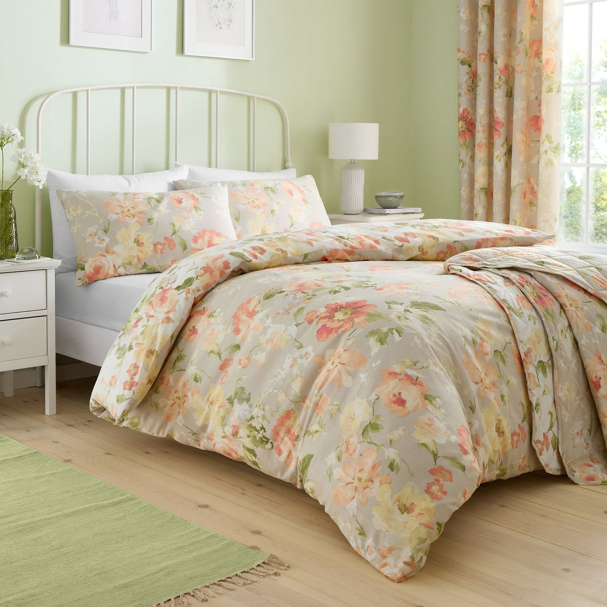 Florette Floral Polycotton Duvet Cover Set - Natural - Flourette Duvet Cover Set In Natural 4