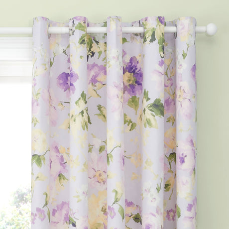 Florette Floral Lined Eyelet Curtains - Lilac Light Filtering Polycotton - Flourette Eyelet Curtains In Lilac 2