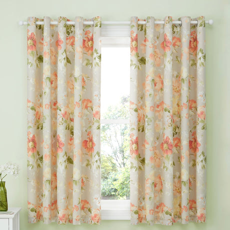 Florette Floral Lined Eyelet Curtains - Natural Light Filtering Polycotton
