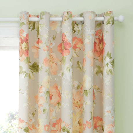 Florette Floral Lined Eyelet Curtains - Natural Light Filtering Polycotton - Flourette Eyelet Curtains In Natural 2