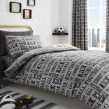Football Printed Kids Duvet Cover Set Single & Double - Grey - Football Duvet Cover Set In Grey 2