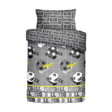 Football Printed Kids Duvet Cover Set Single & Double - Grey - Football Duvet Cover Set In Grey 3