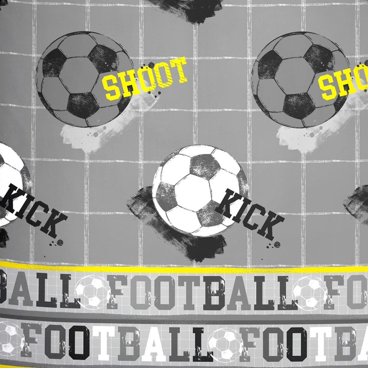 Football Printed Kids Duvet Cover Set Single & Double - Grey - Football Duvet Cover Set In Grey 4