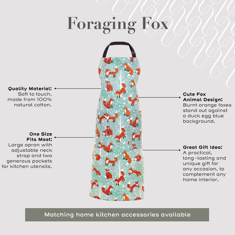 Ulster Weavers Foraging Fox 100% Cotton Floral Cotton Apron - Foraging Fox Cotton Apron In Blue 2
