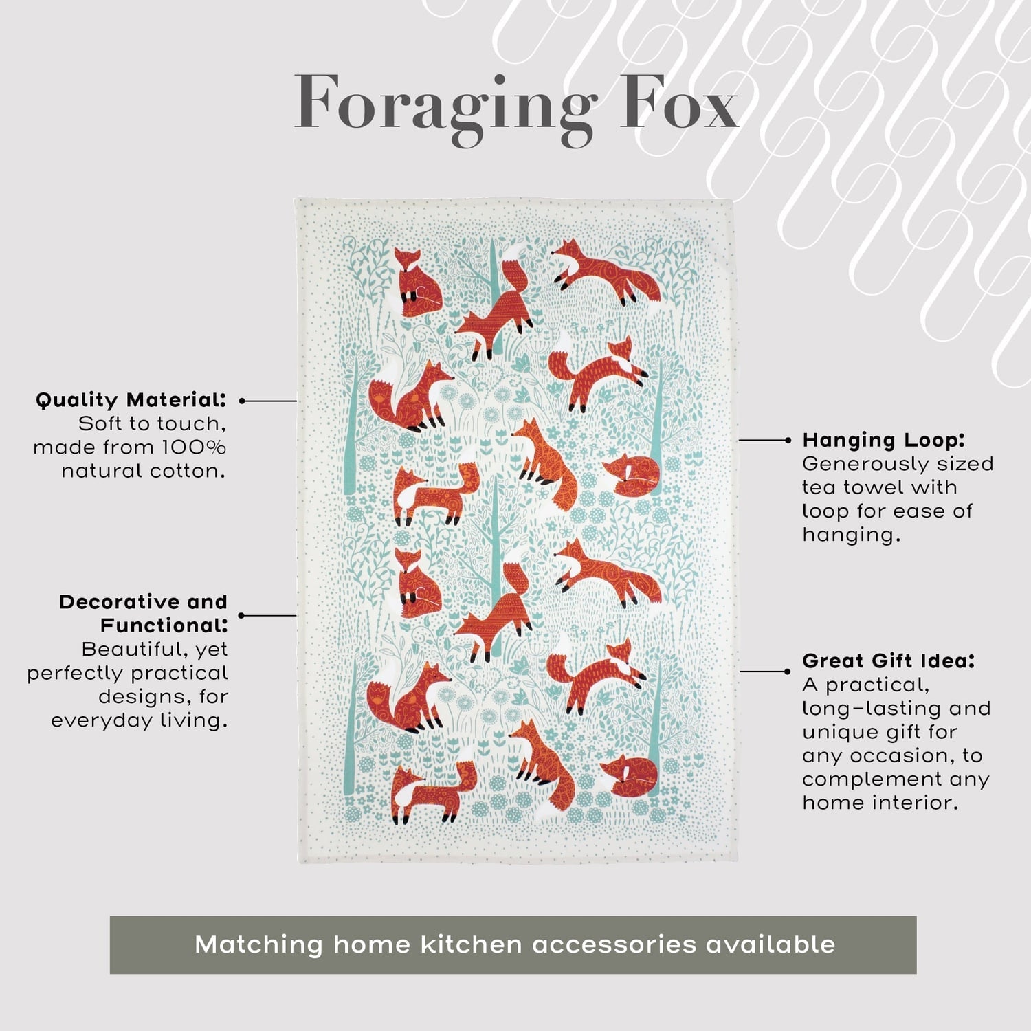 Ulster Weavers Foraging Fox 100% Cotton Floral Tea Towel - Foraging Fox Cotton Tea Towel In Blue 3
