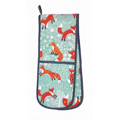Ulster Weavers Foraging Fox 100% Cotton Floral Double Oven Glove - Foraging Fox Double Oven Glove In Blue 2