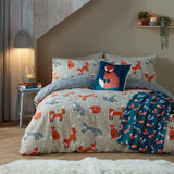 Snug Foraging Fox Cosy Brushed Cotton Duvet Cover Set - Foraging Fox Duvet Cover Set In Natural 4