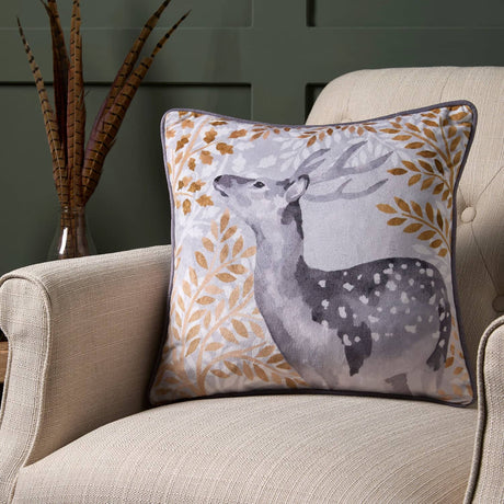 Forest Animals Green Floral Cushion Cover 43cm x 43cm - Grey
