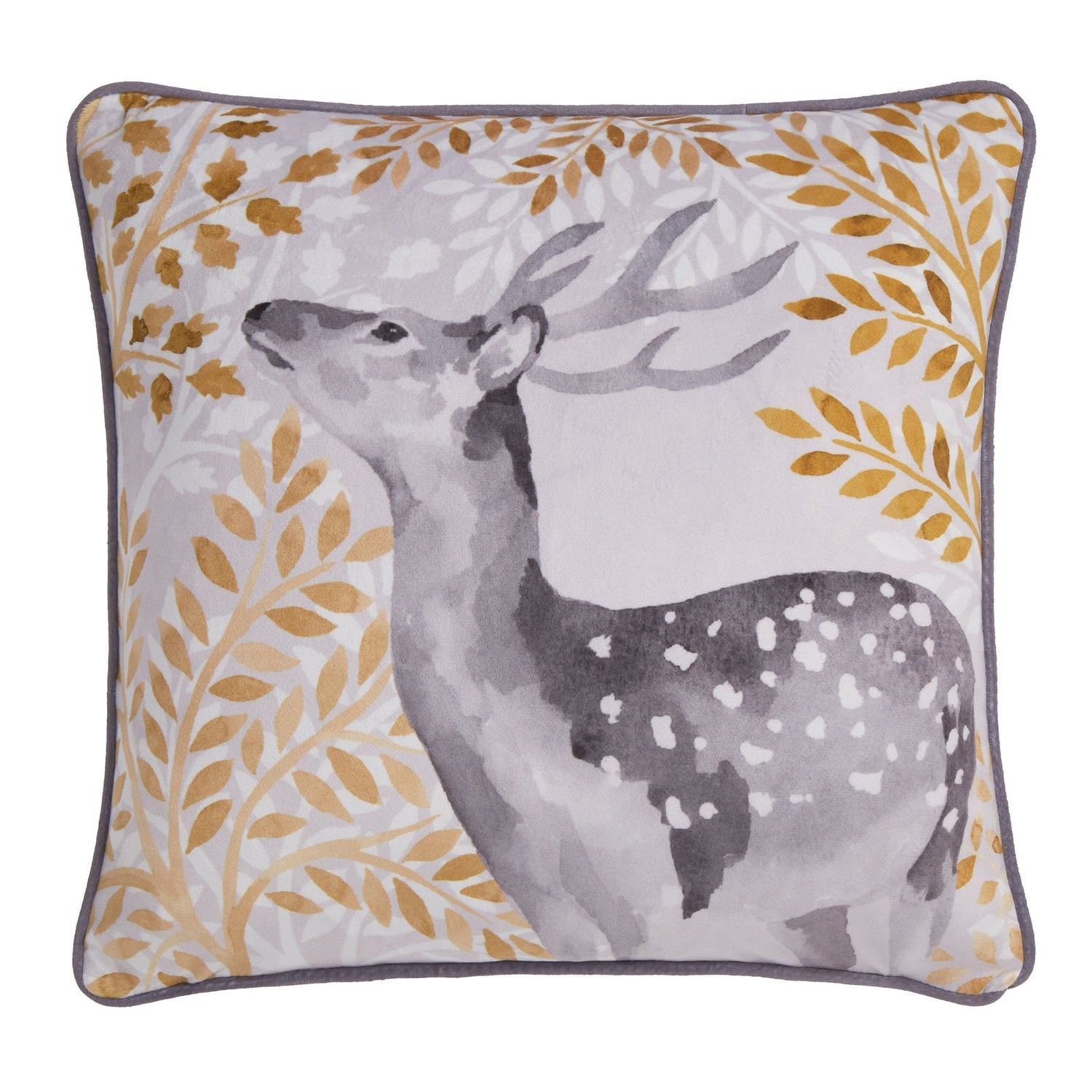 Forest Animals Green Floral Cushion Cover 43cm x 43cm - Grey - Forest Animals Cushion In Grey 43 X 43Cm 2