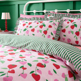 Fun Strawberries Pink Polycotton Kids Duvet Cover Set - Fun Strawberries Duvet Cover Set In Pink 2
