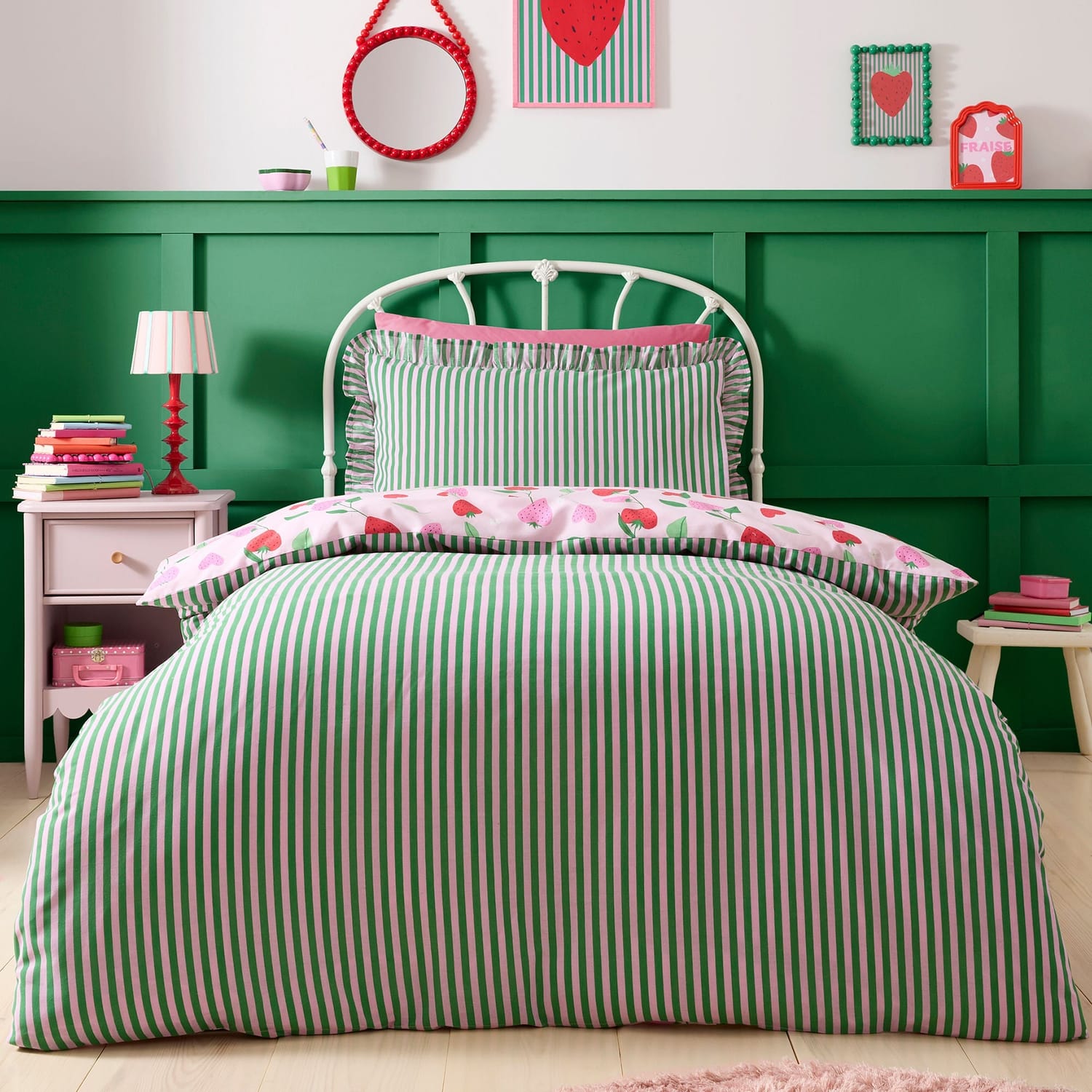 Fun Strawberries Pink Polycotton Kids Duvet Cover Set - Fun Strawberries Duvet Cover Set In Pink 4