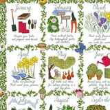 Gardeners Calendar Cotton Tea Towel in Green