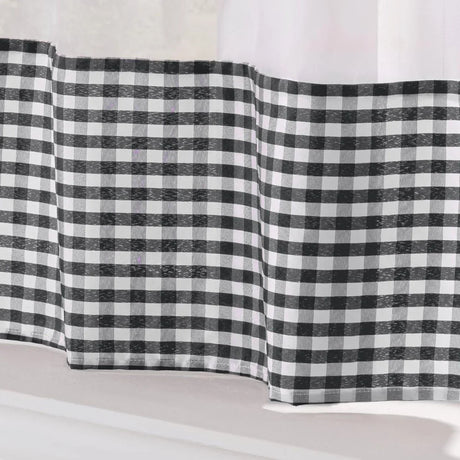 Alan Symonds Gingham Tape Top Pencil Pleat Curtains & Tie Backs in Black - Image 3