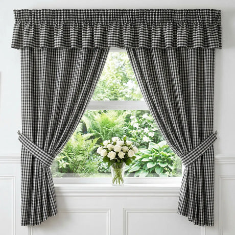 Alan Symonds Gingham Tape Top Pencil Pleat Curtains & Tie Backs 11