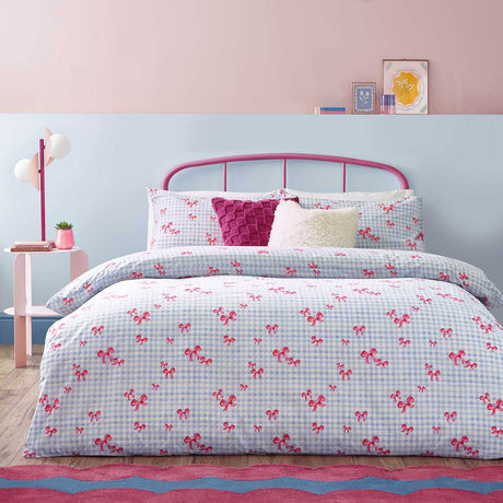Gingham Bows Duvet Cover Set - Blue