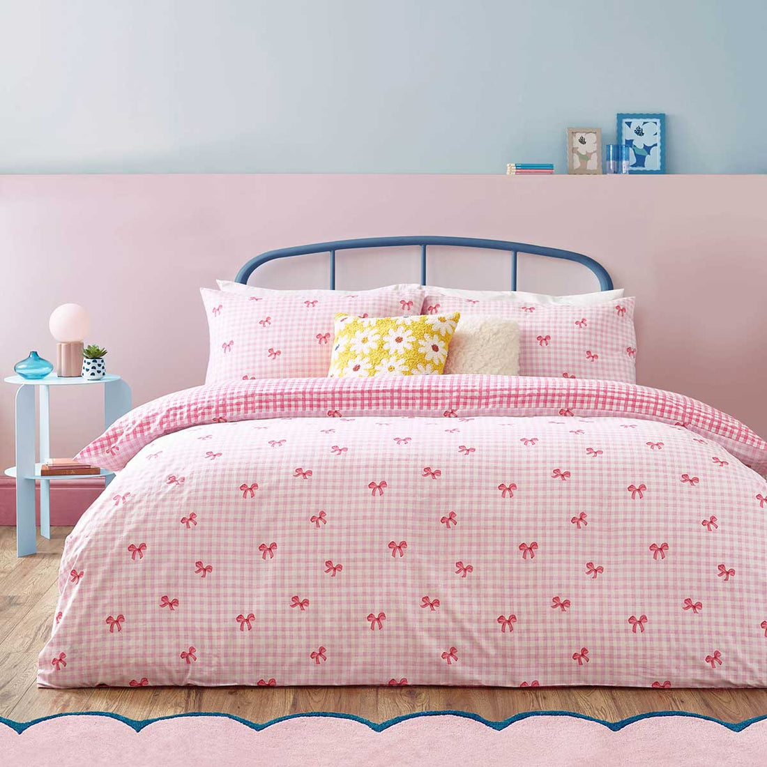 Gingham Bows Pink Duvet Cover Bedding Set