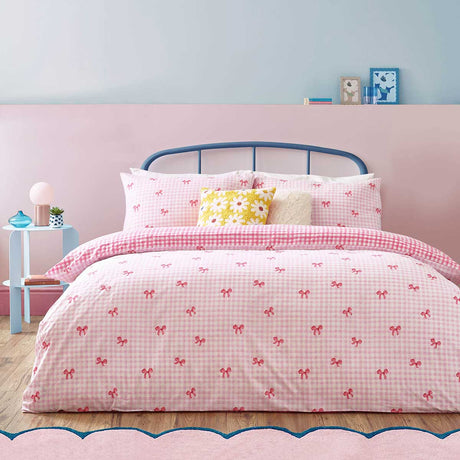 Gingham Bows Duvet Cover Set - Pink