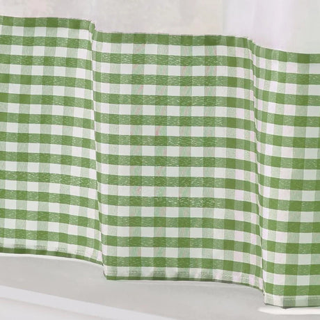 Alan Symonds Gingham Tape Top Pencil Pleat Curtains & Tie Backs in Green - Image 2