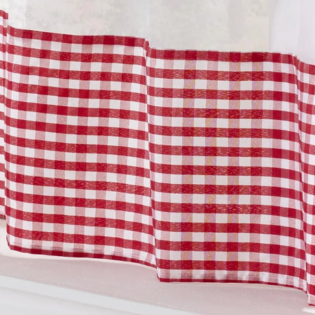 Alan Symonds Gingham Tape Top Pencil Pleat Curtains & Tie Backs in Red - Image 2