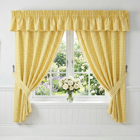 Alan Symonds Gingham Tape Top Pencil Pleat Curtains & Tie Backs 15