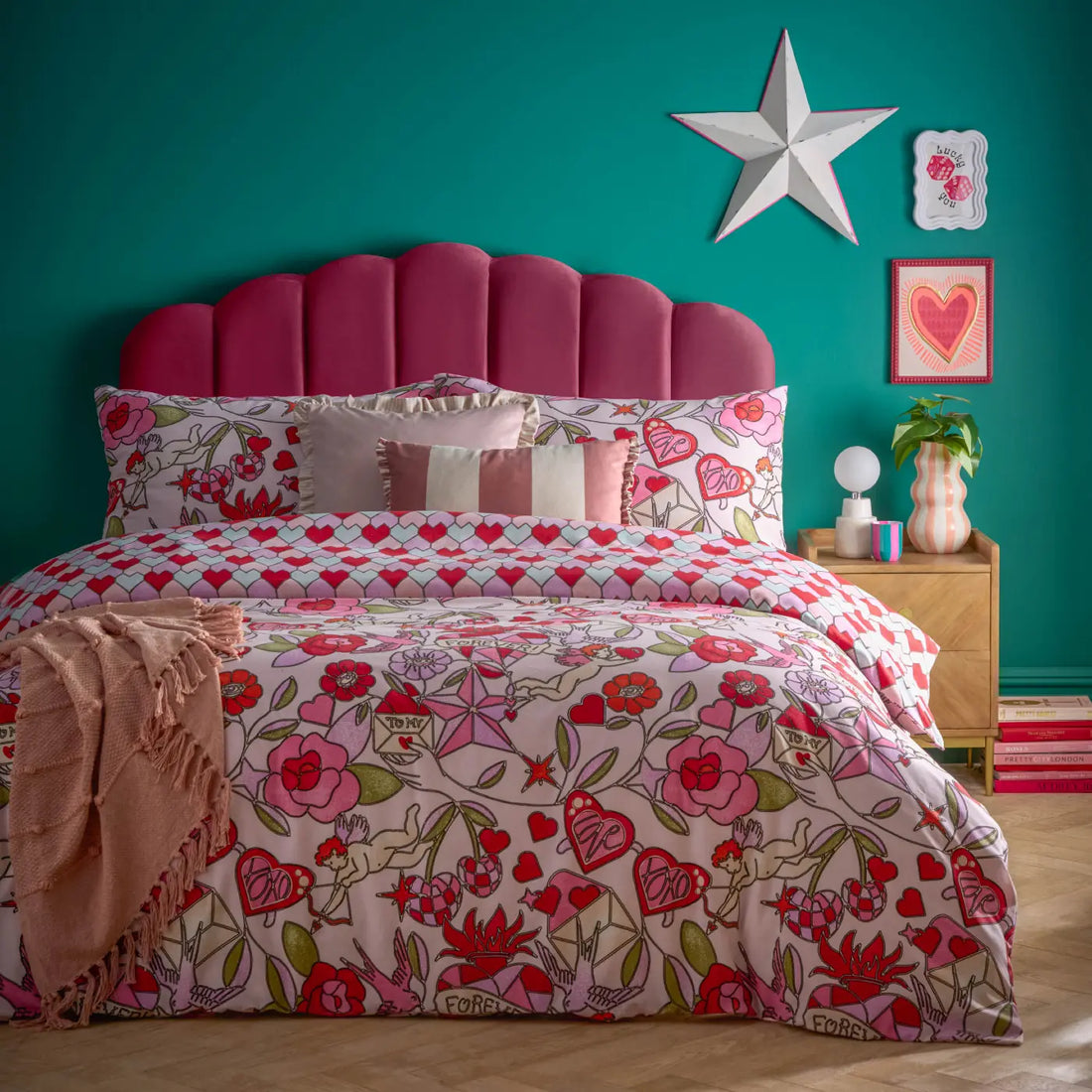 Glass Heart Polycotton Duvet Cover Set Pink
