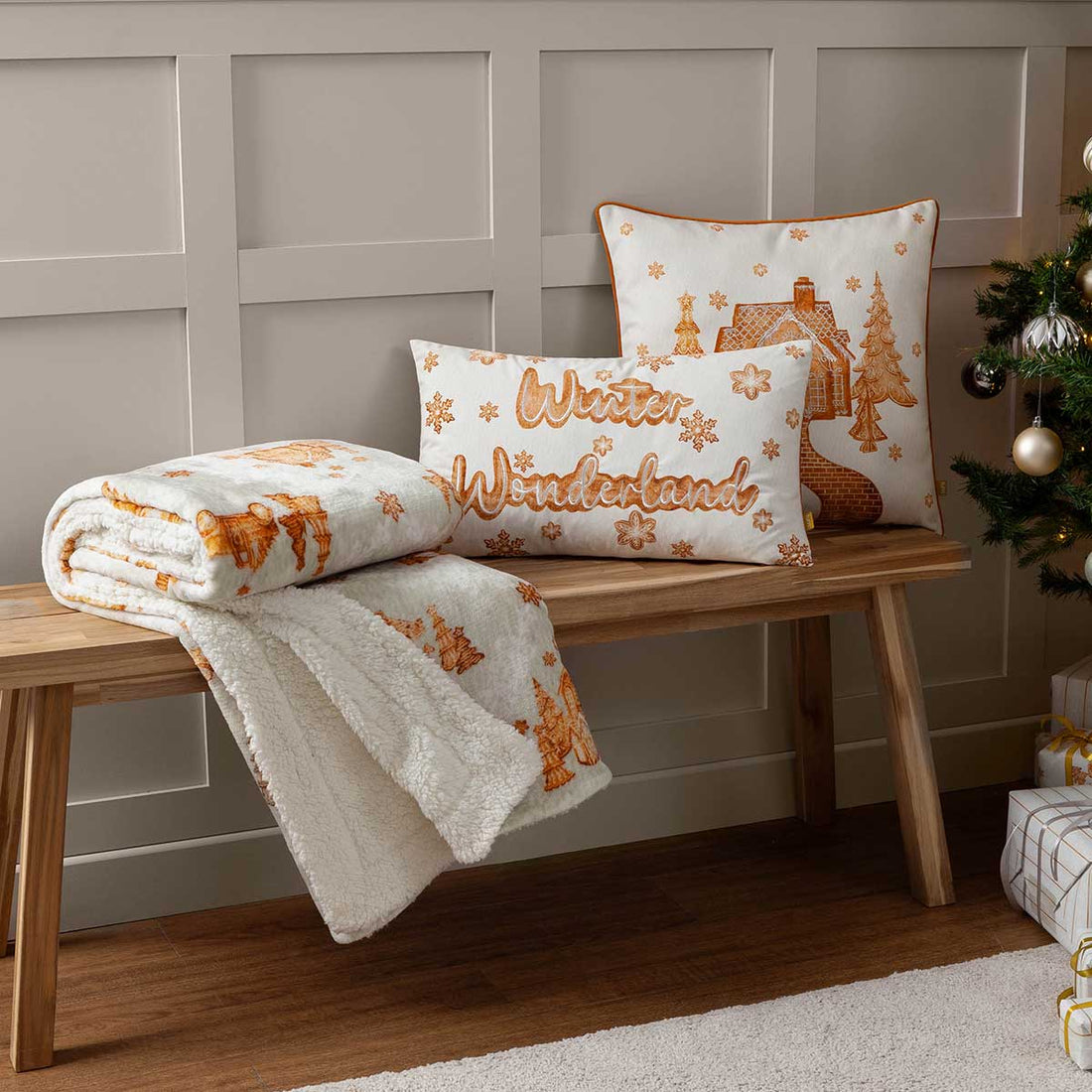 Gretel Winter Woodland Velvet Cloud Dust / Ginger Cushion Cover or Filled Cushion 30cm x 50cm