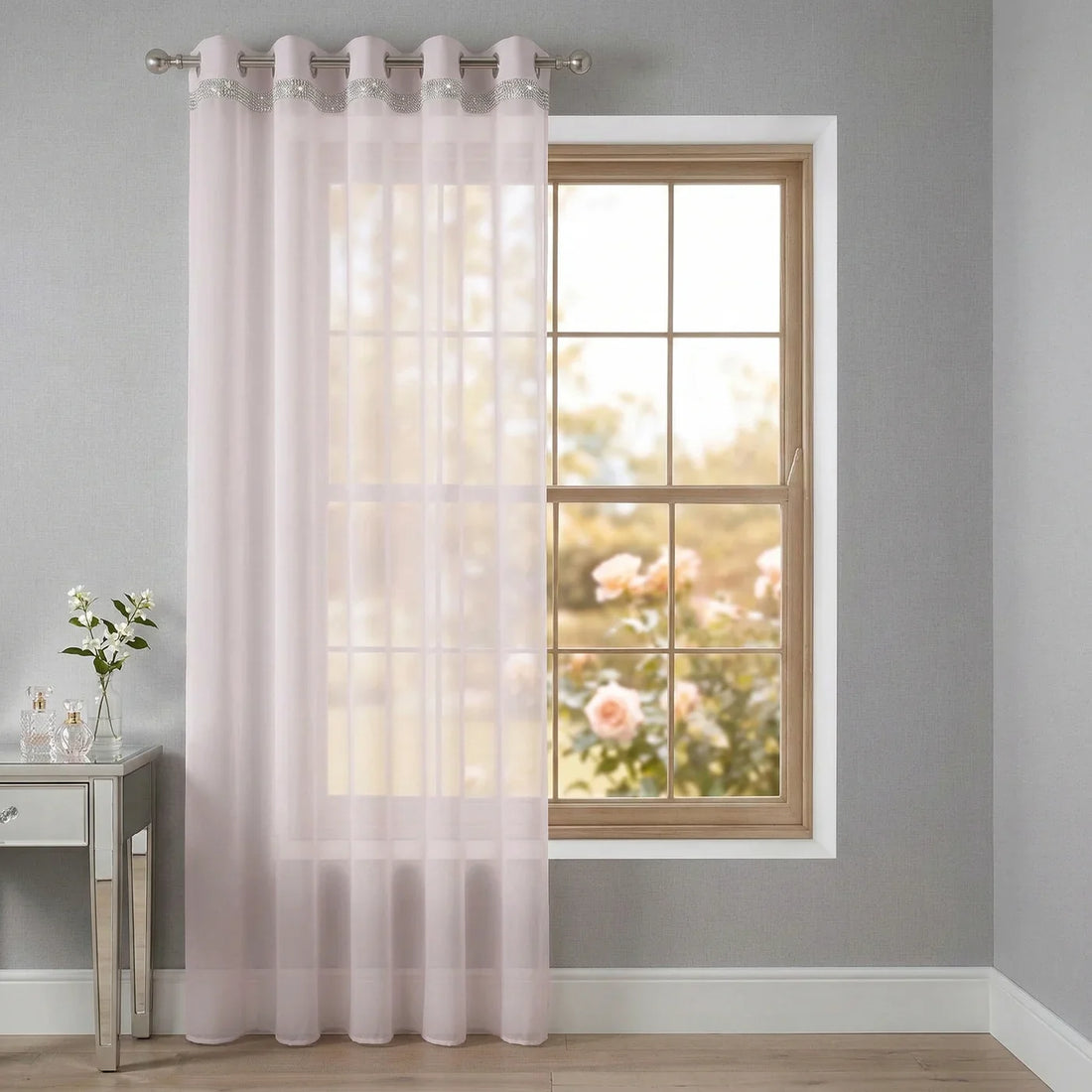 Glitter Eyelet Ivory Voile Curtains Panel Single