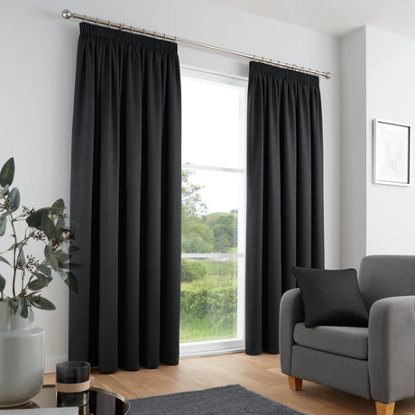 Galaxy Dim Out Woven Thermal Pencil Pleat Curtains - Black Light Filtering