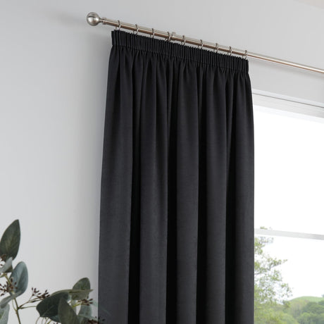Galaxy Dim Out Woven Thermal Pencil Pleat Curtains - Black Light Filtering - Galaxy Pencil Pleat Curtains In Black 2