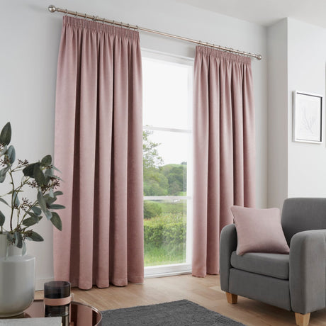 Galaxy Dim Out Woven Thermal Pencil Pleat Curtains - Blush Pink Light Filtering