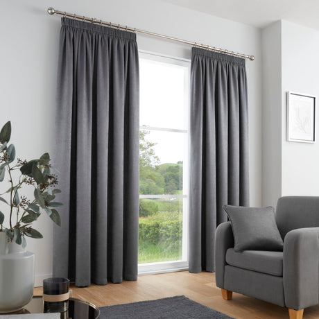 Galaxy Dim Out Woven Thermal Pencil Pleat Curtains - Charcoal Light Filtering - Galaxy Pencil Pleat Curtains In Charcoal 2