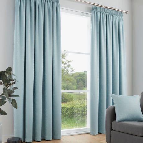 Galaxy Dim Out Woven Thermal Pencil Pleat Curtains - Duck Egg Light Filtering - Galaxy Pencil Pleat Curtains In Duck Egg 2