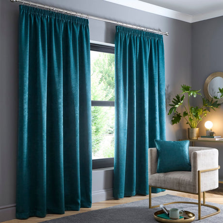 Galaxy Dim Out Woven Thermal Pencil Pleat Curtains - Forest Green Light Filtering