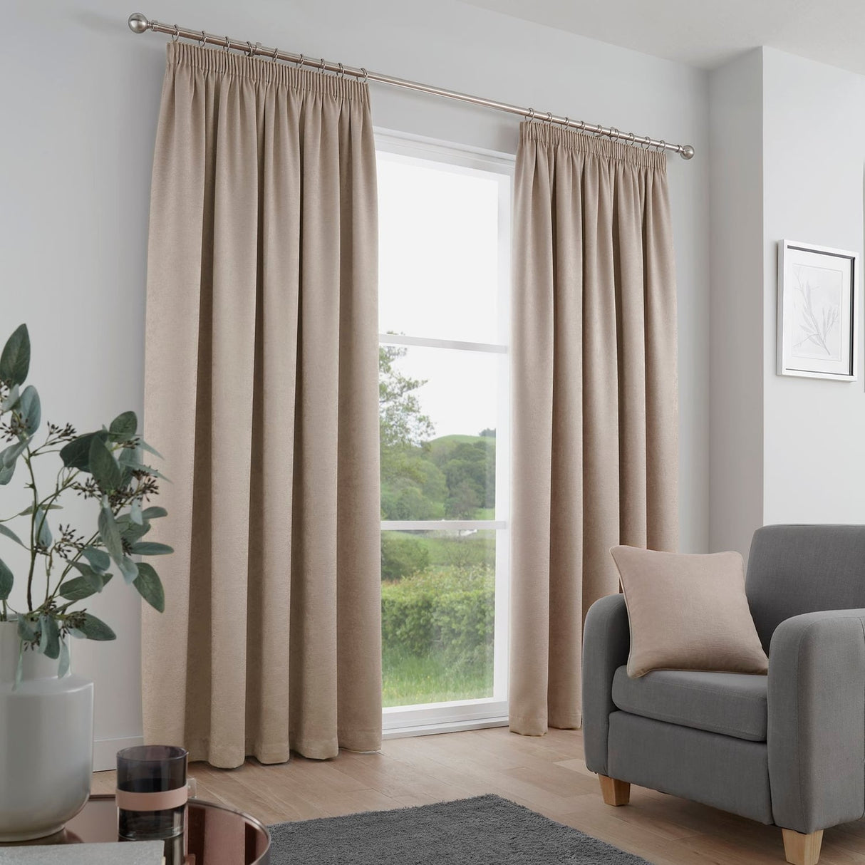 Galaxy Dim Out Woven Thermal Pencil Pleat Curtains - Natural Light Filtering - Galaxy Pencil Pleat Curtains In Natural 2