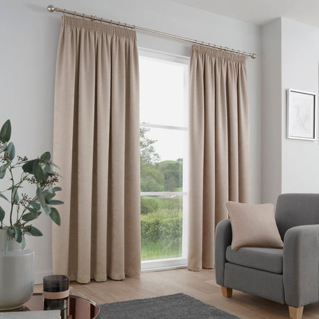 Galaxy Dim Out Woven Thermal Pencil Pleat Curtains - Natural Light Filtering - Galaxy Pencil Pleat Curtains In Natural 2