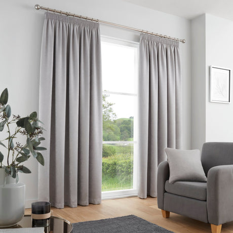 Galaxy Dim Out Woven Thermal Pencil Pleat Curtains - Silver Light Filtering