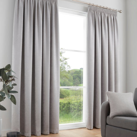 Galaxy Dim Out Woven Thermal Pencil Pleat Curtains - Silver Light Filtering - Galaxy Pencil Pleat Curtains In Silver 2