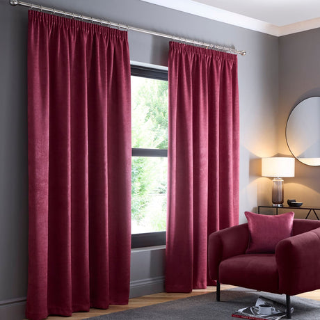 Galaxy Dim Out Woven Thermal Pencil Pleat Curtains - Wine Light Filtering