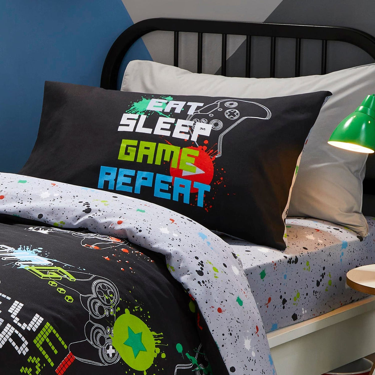 Game Glow in the Dark Kids Gaming Duvet Cover Set - Black - Game 28Cm Deep Fitted Bed Sheet In Black 2