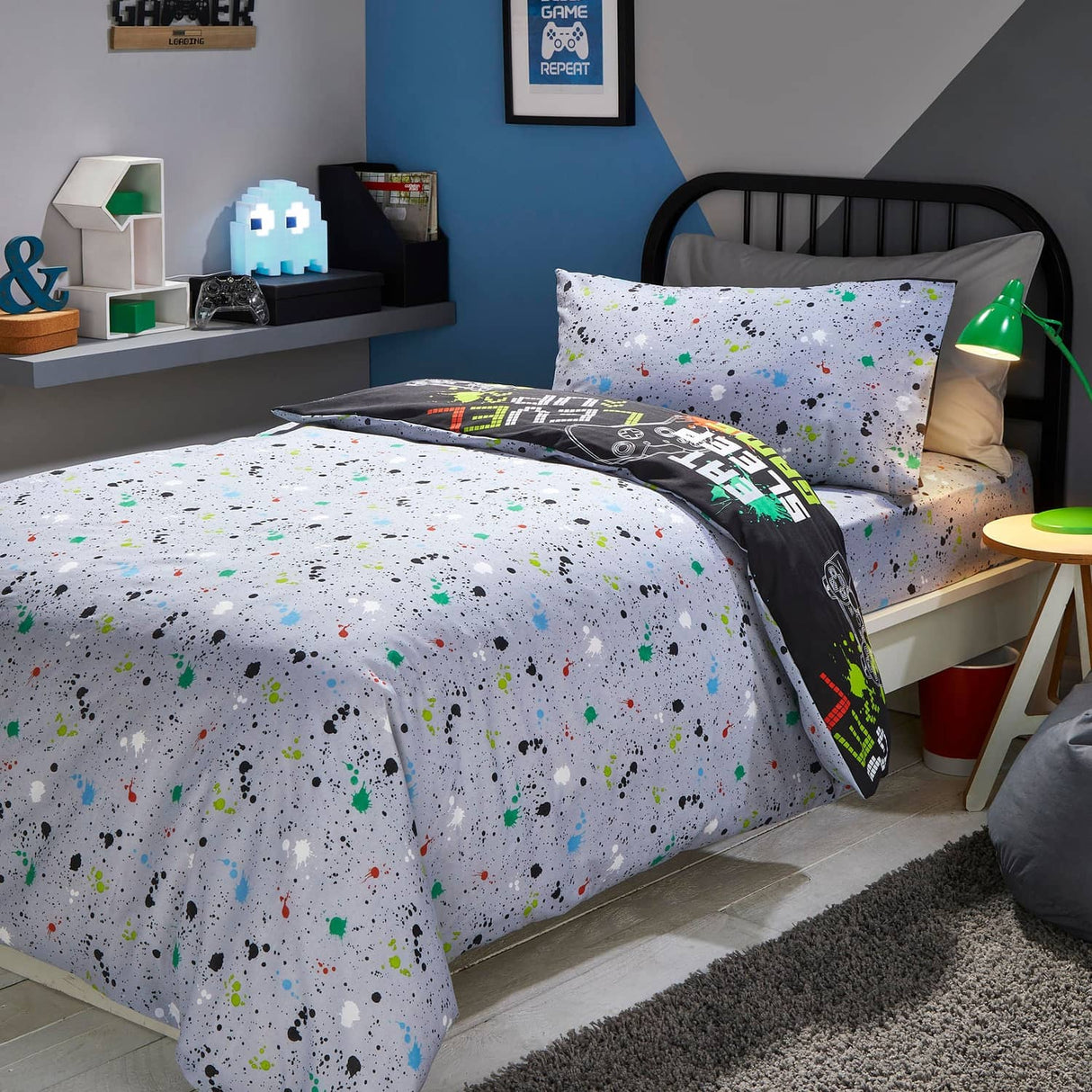 Game Glow in the Dark Kids Gaming Duvet Cover Set - Black - Game Duvet Cover Set In Black 4
