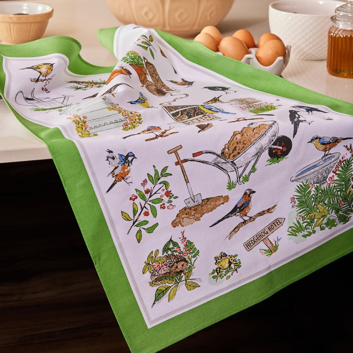 Ulster Weavers Garden Birds 100% Cotton Tea Towel Green - Garden Birds Cotton Tea Towel In Green 3