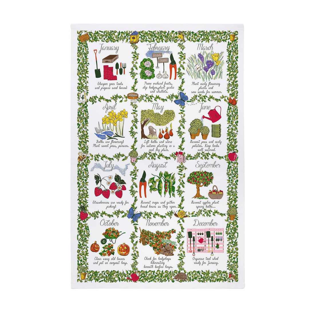 Ulster Weavers Gardeners Calendar Green 100% Cotton Tea Towel